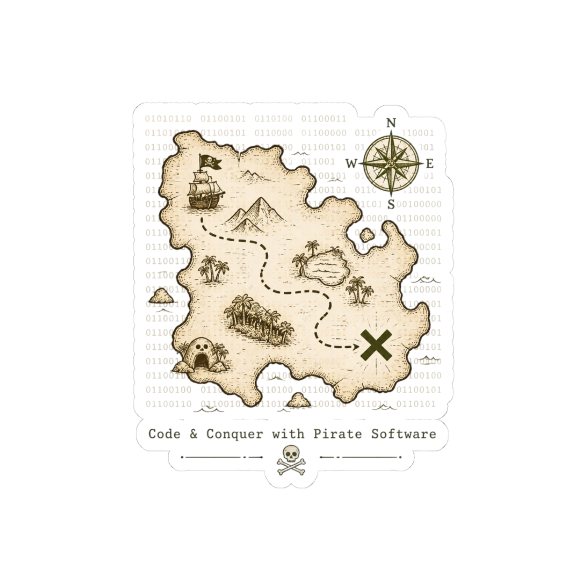 Pirate Software "Code & Conquer with Pirate Software" Sticker - alternate angle 3, merchandise